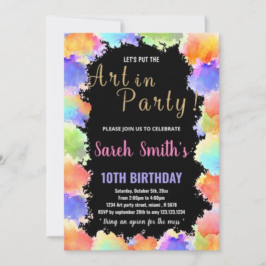 Golden Black Colors Paint Birthday-uitnodigingen Kaart (Voorkant)