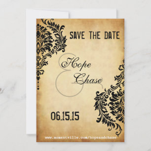 Golden Black Damask Save the Date