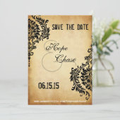 Golden  Black Damask Save the Date (Staand voorkant)