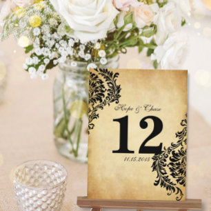 Golden  Black Damask Table Number Kaarten