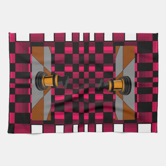 Golden Black Dragon Knight Chess Design 3D Theedoek (Horizontaal)