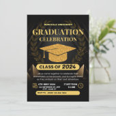 Golden Black Elegant Afstuderen Invitation Kaart (Staand voorkant)
