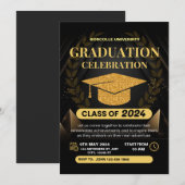 Golden Black Elegant Afstuderen Invitation Kaart (Voorkant / Achterkant)