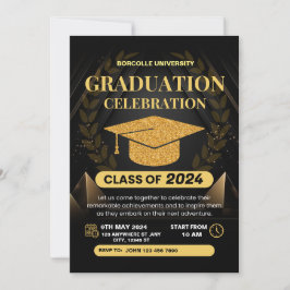 Golden Black Elegant Afstuderen Invitation Kaart