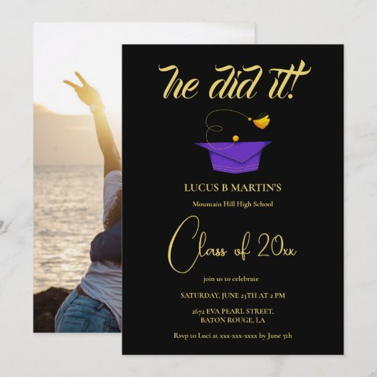 Golden Black Elegant deed het Graduation party Kaart (Voorkant / Achterkant)