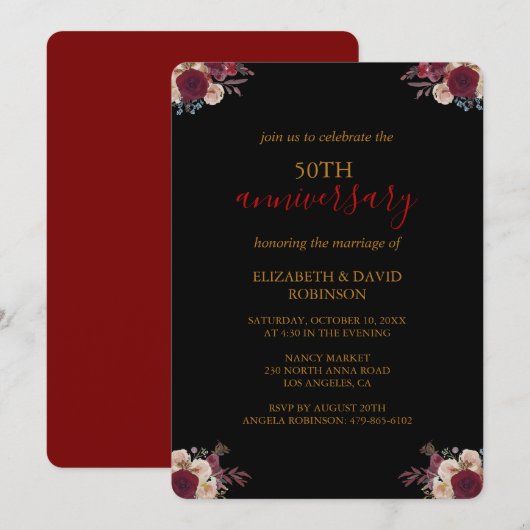 Golden Black elegante 50ste huwelijksverjaardag Kaart (Voorkant / Achterkant)