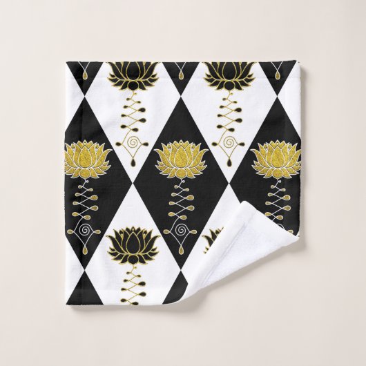 Golden Black en White Lotus Unalome Pattern Bad Handdoek (Wasdoekje)