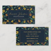 Golden Black-Eyed Daisy Flowers Dark Blue Design Visitekaartje (Voorkant / Achterkant)