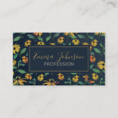 Golden Black-Eyed Daisy Flowers Dark Blue Design Visitekaartje (Voorkant)