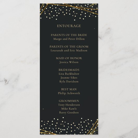 Golden Black Glitter Confetti bruiloft Programmakaart (Achterkant)