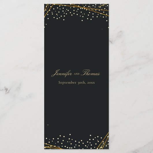 Golden Black Glitter Confetti Wedding Menu (Achterkant)