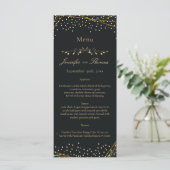 Golden Black Glitter Confetti Wedding Menu (Staand voorkant)
