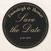 Golden Black Glitter Sla de datum op Ronde Kartonnen Onderzetter (Voorkant)