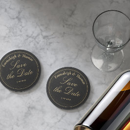 Golden Black Glitter Sla de datum op Ronde Kartonnen Onderzetter