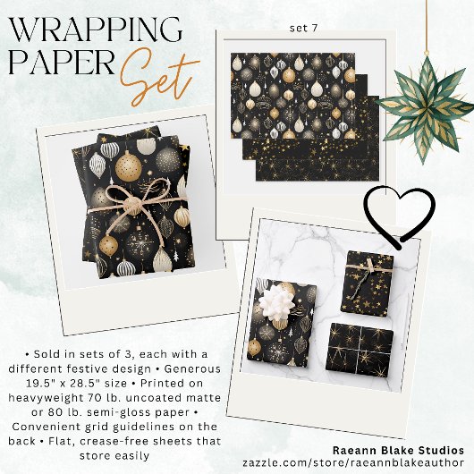 Golden Black Golden Wrapping Paper Sheets Set 7