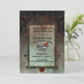 Golden Black Gothic Mirror Lijst Halloween Wedding Kaart (Staand voorkant)