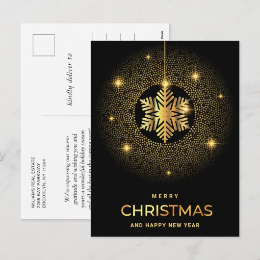 Golden Black Kerstornament Corporate Greeting Feestdagenkaart (Voorkant / Achterkant)
