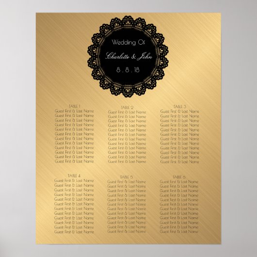 Golden Black Lace Circle Wedding Seding Chart Poster (Voorkant)