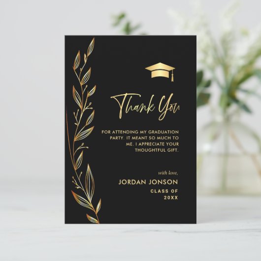 Golden Black Modern Afstuderen Bedankkaart (Staand voorkant)