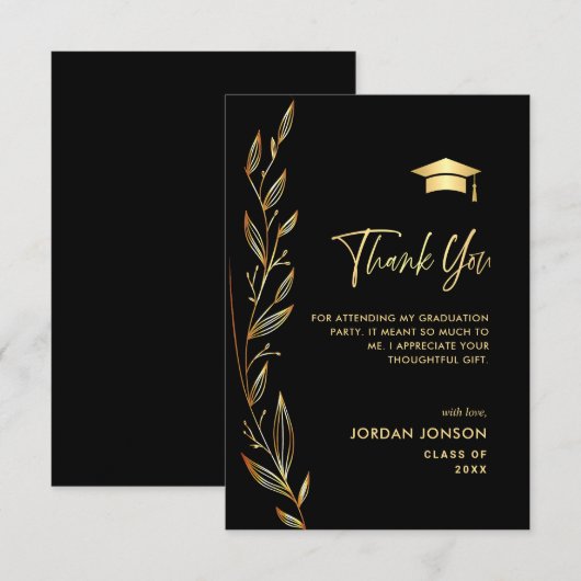 Golden Black Modern Afstuderen Bedankkaart (Voorkant / Achterkant)