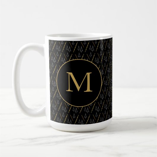 Golden Black Modern Monogram Koffiemok (Links)