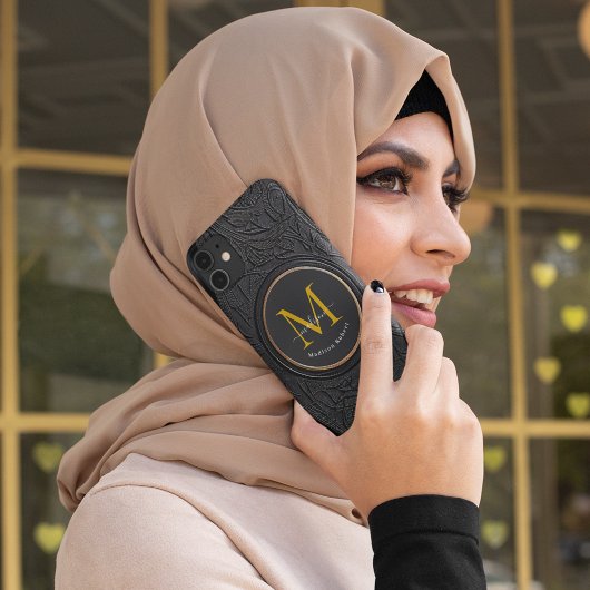 Golden & Black Modern Script Bold Monogram Initiaa Case-Mate iPhone Case