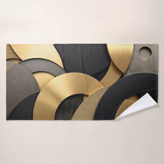 Golden & Black Overlapping Geometrisch Abstract Badhanddoek (Badhanddoek)