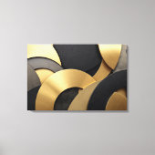Golden & Black Overlapping Geometrisch Abstract Canvas Afdruk (Voorkant)