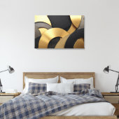 Golden & Black Overlapping Geometrisch Abstract Canvas Afdruk (Insitu (Slaapkamer))