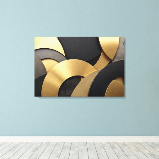 Golden & Black Overlapping Geometrisch Abstract Canvas Afdruk (Insitu (Houten vloer))