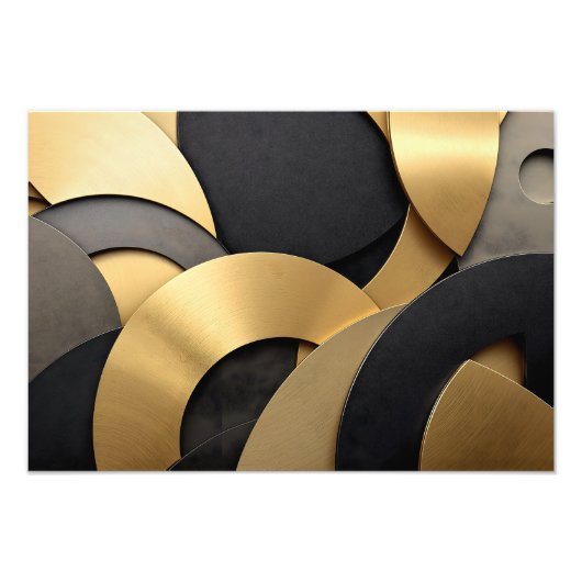 Golden & Black Overlapping Geometrisch Abstract Foto Afdruk (Voorkant)