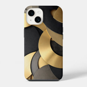 Golden & Black Overlapping Geometrisch Abstract iPhone 14 Hoesje
