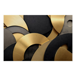 Golden & Black Overlapping Geometrisch Abstract Perfect Poster