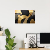 Golden & Black Overlapping Geometrisch Abstract Poster (Thuiskantoor)