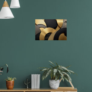 Golden & Black Overlapping Geometrisch Abstract Poster