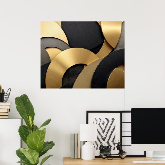 Golden & Black Overlapping Geometrisch Abstract Poster (Thuiskantoor)