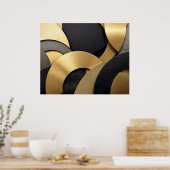 Golden & Black Overlapping Geometrisch Abstract Poster (Keuken)