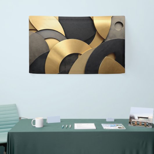 Golden & Black Overlapping Geometrisch Abstract Spandoek (Beurs)