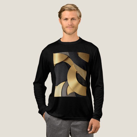Golden & Black Overlapping Geometrisch Abstract Tri-Blend Shirt (Voorkant)