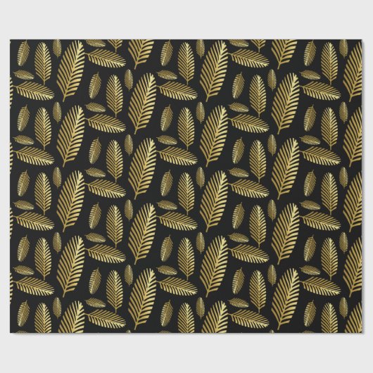 Golden Black Palm Leaf Pattern Cadeaupapier (Vlak)