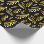 Golden Black Palm Leaf Pattern Cadeaupapier (Hoek)