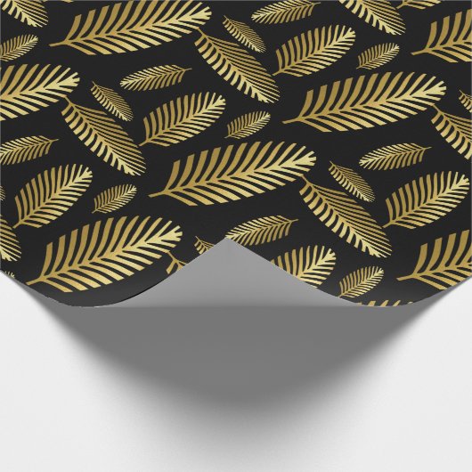 Golden Black Palm Leaf Pattern Cadeaupapier (Hoek)
