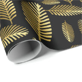 Golden Black Palm Leaf Pattern Cadeaupapier (Rol Hoek)