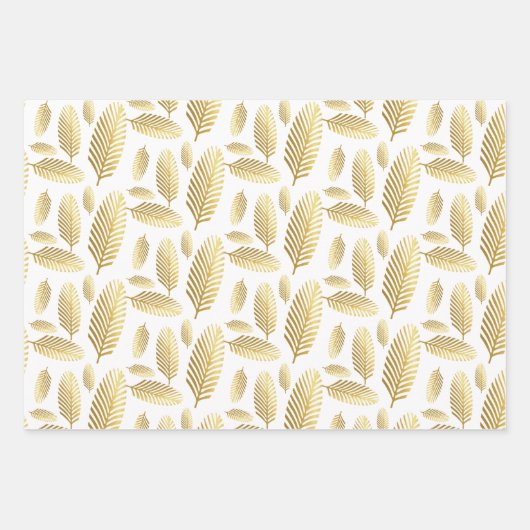 Golden Black Palm Leaf Pattern Inpakpapier Vel (Voorkant 2)