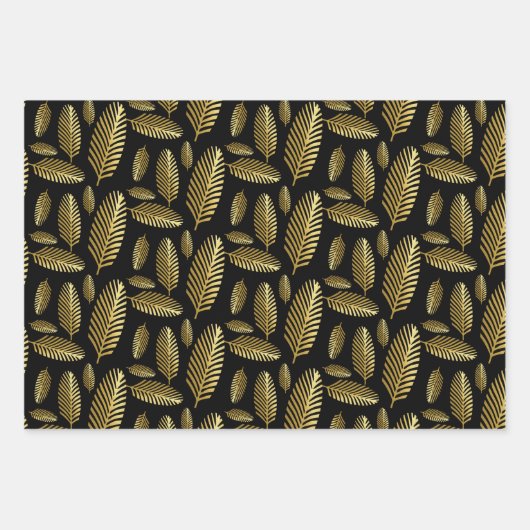 Golden Black Palm Leaf Pattern Inpakpapier Vel (Voorkant)