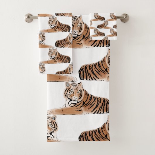 Golden & Black Tiger Animal White Design Bad Handdoek (Insitu)