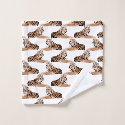 Golden & Black Tiger Animal White Design Bad Handdoek (Wasdoekje)