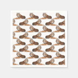 Golden & Black Tiger Animal White Design Servet