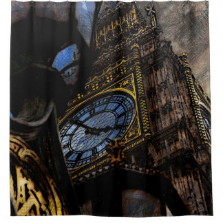 Golden / Black Tower Big Ben Londen Douchegordijn