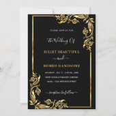 Golden Black Wedding Invitation Gold Leaves Lijst (Voorkant)
